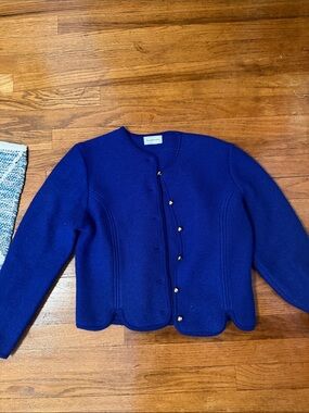 Royal Blue Scalloped Hem Wool Cardigan